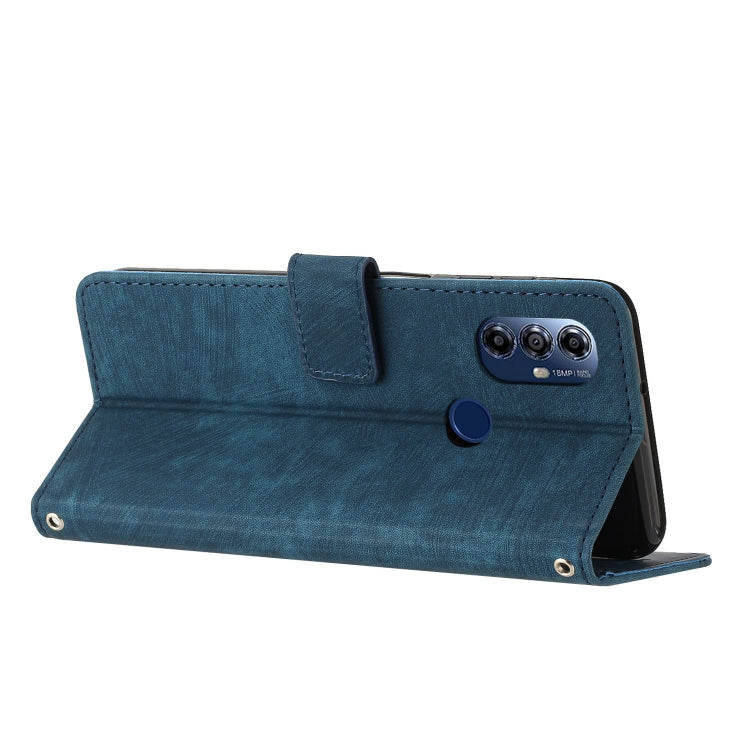 For Motorola Moto G Power 2022/G Play 2023 Skin Feel Stripe Pattern Leather Phone Case with Lanyard