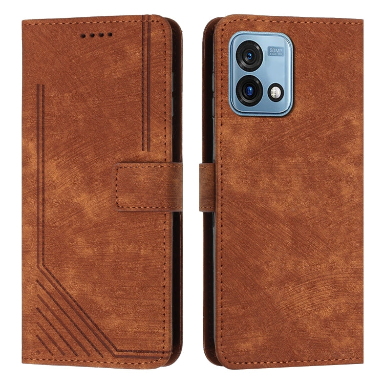 For Motorola Moto G Stylus 5G 2023 Skin Feel Stripe Pattern Leather Phone Case with Lanyard