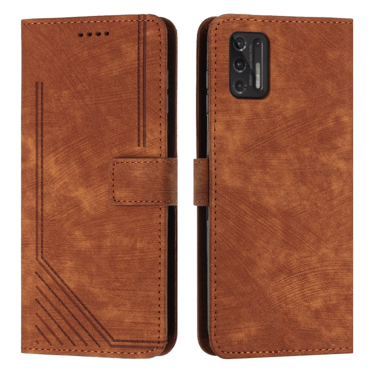 Motorola Moto G Stylus 2021 Skin Feel Stripe Pattern Leather Phone Case with Lanyard