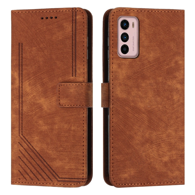 For Motorola Moto G42 Skin Feel Stripe Pattern Leather Phone Case with Lanyard