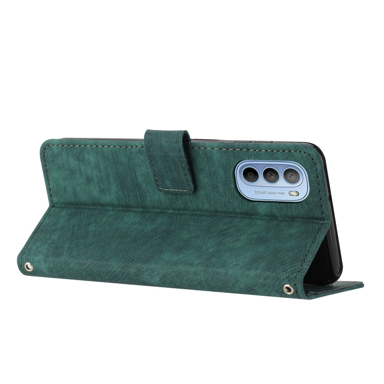 For Motorola Moto G51 5G Skin Feel Stripe Pattern Leather Phone Case with Lanyard