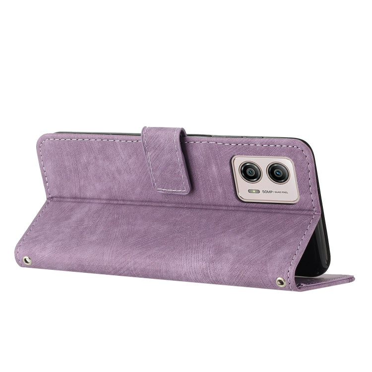 For Motorola Moto G53 / G13 / G23 Skin Feel Stripe Pattern Leather Phone Case with Lanyard