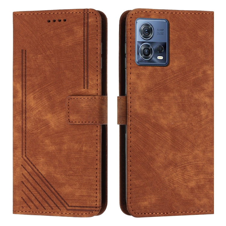 For Motorola Moto S30 Pro / Edge 30 Fusion Skin Feel Stripe Pattern Leather Phone Case with Lanyard