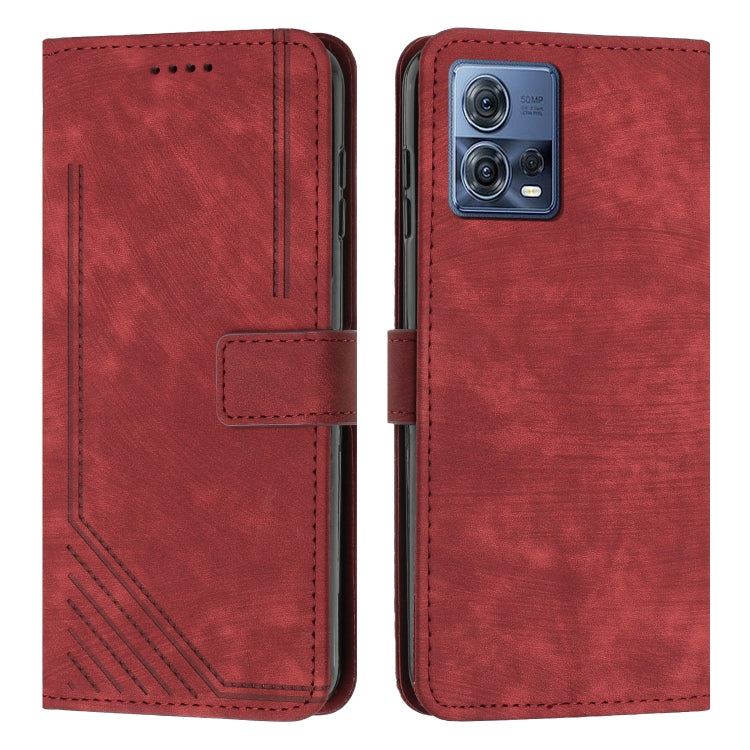 For Motorola Moto S30 Pro / Edge 30 Fusion Skin Feel Stripe Pattern Leather Phone Case with Lanyard