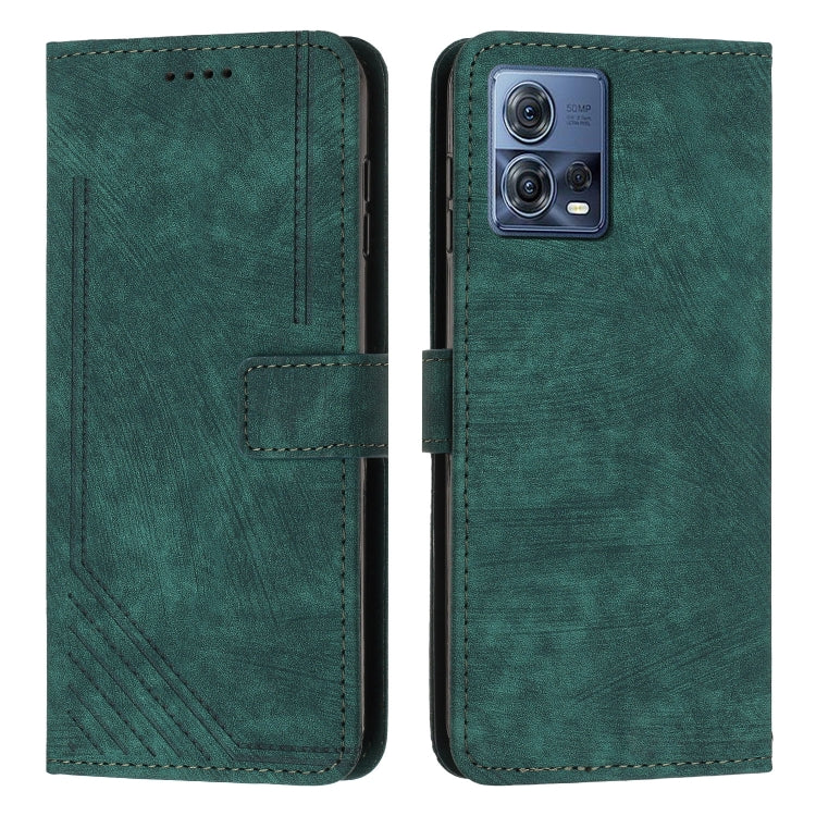 For Motorola Moto S30 Pro / Edge 30 Fusion Skin Feel Stripe Pattern Leather Phone Case with Lanyard