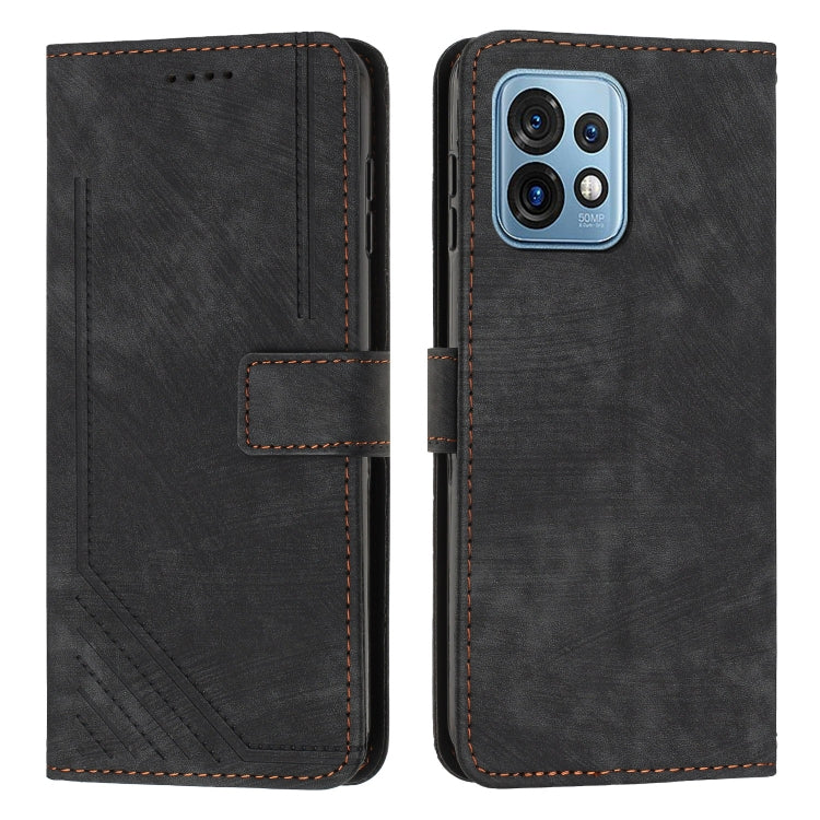 For Motorola Moto X40/X40 Pro/Edge+ 2023 Skin Feel Stripe Pattern Leather Phone Case with Lanyard