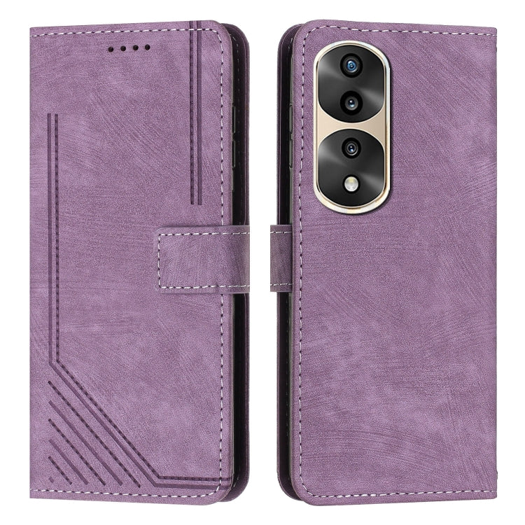 For Honor 70 Pro / 70 Pro+ Skin Feel Stripe Pattern Leather Phone Case with Lanyard