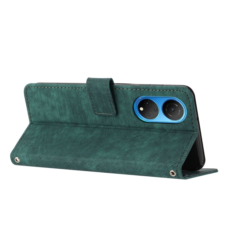 For Honor X7 4G / Play 30 Plus Skin Feel Stripe Pattern Leather Phone Case with Lanyard