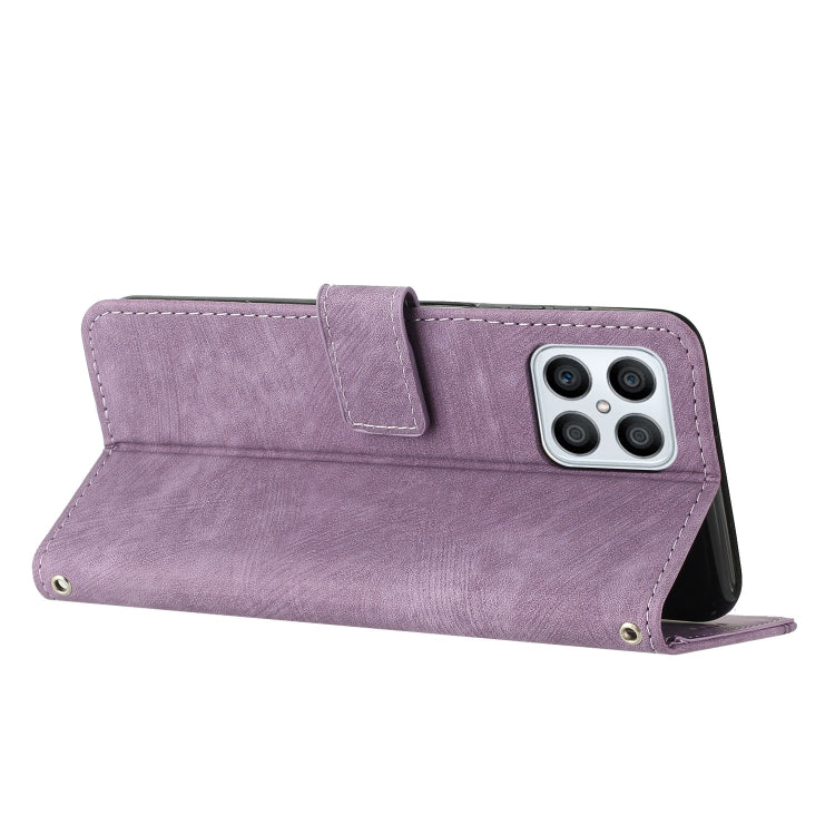 For Honor X8 4G / X30i / Play6T Pro Skin Feel Stripe Pattern Leather Phone Case with Lanyard