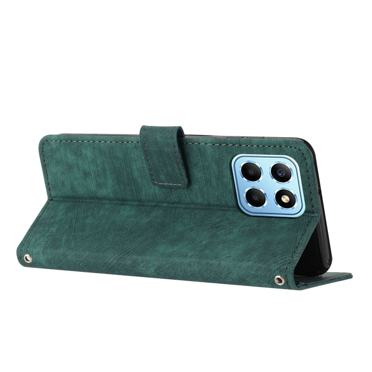 For Honor X8 5G / Play6C 5G / X6 4G Skin Feel Stripe Pattern Leather Phone Case with Lanyard