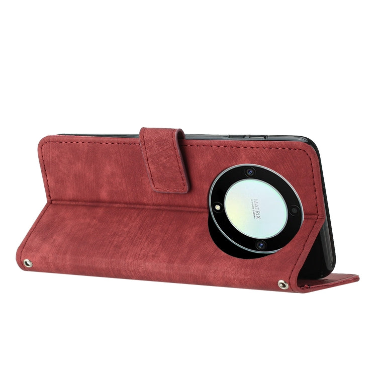 Honor X9a 5G / Magic5 Lite Skin Feel Stripe Pattern Leather Phone Case with Lanyard