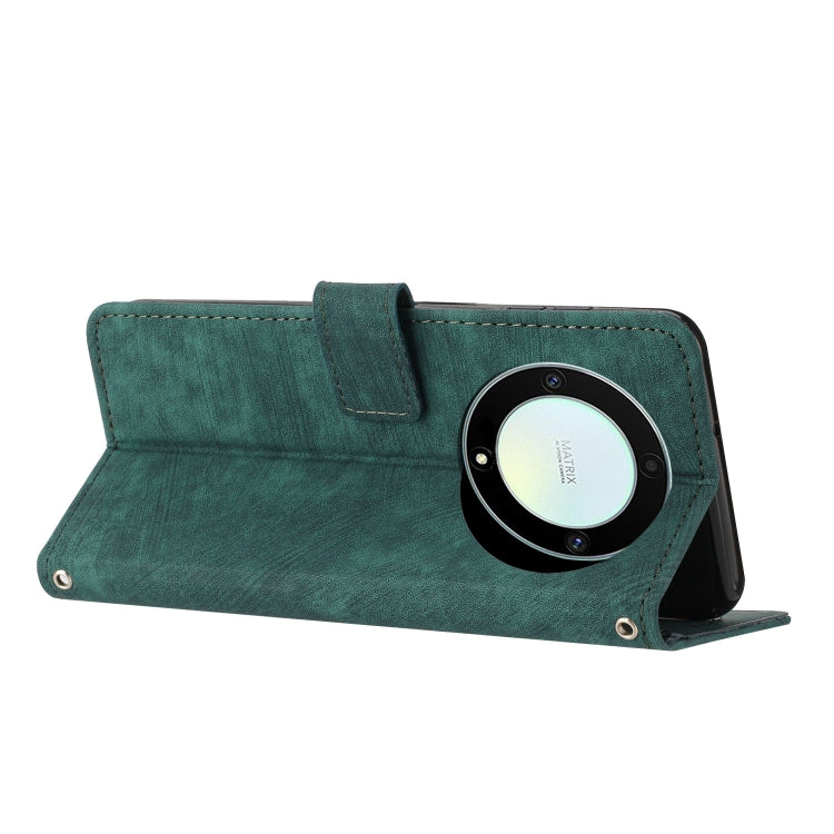 Honor X9a 5G / Magic5 Lite Skin Feel Stripe Pattern Leather Phone Case with Lanyard