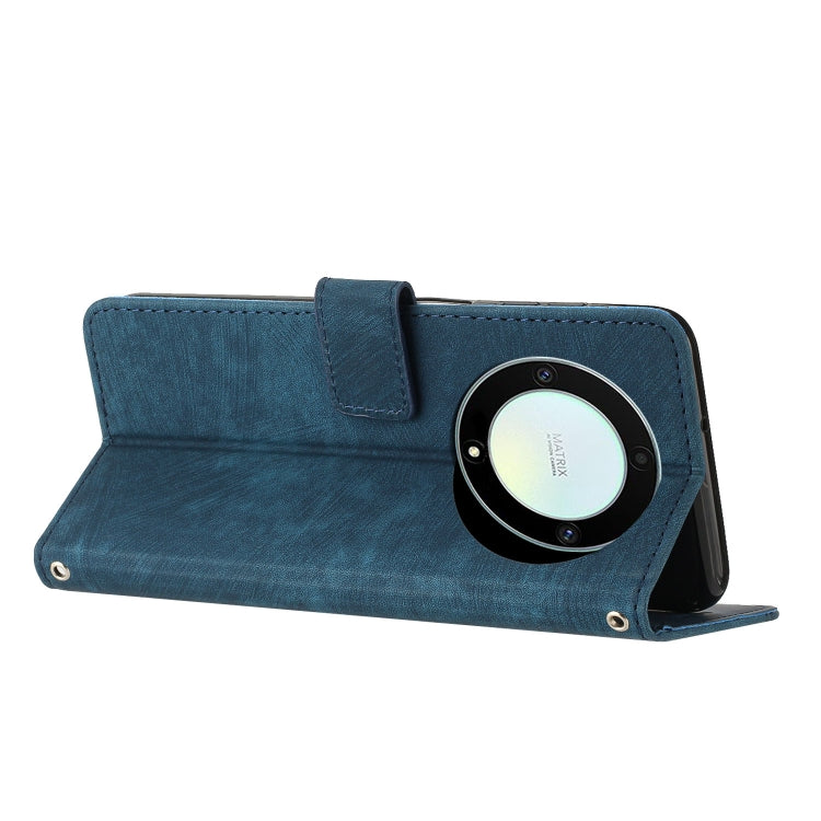 Honor X9a 5G / Magic5 Lite Skin Feel Stripe Pattern Leather Phone Case with Lanyard