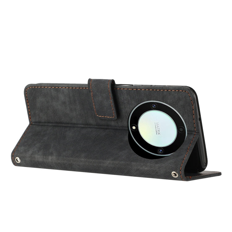 Honor X9a 5G / Magic5 Lite Skin Feel Stripe Pattern Leather Phone Case with Lanyard