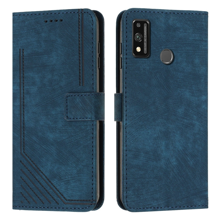 For Honor 9X Lite / 8X Skin Feel Stripe Pattern Leather Phone Case with Lanyard