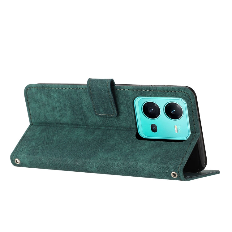 For vivo V25 / V25e / X80 Lite Skin Feel Stripe Pattern Leather Phone Case with Lanyard