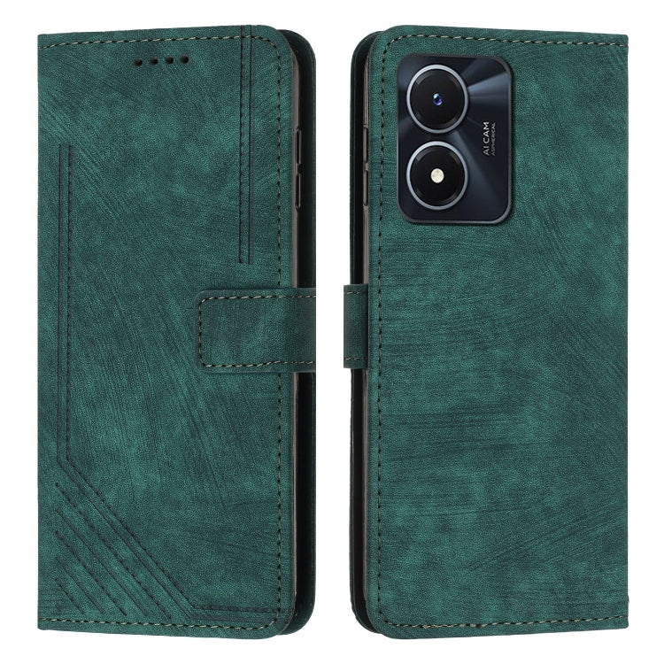 For vivo Y16 / Y02s Skin Feel Stripe Pattern Leather Phone Case with Lanyard