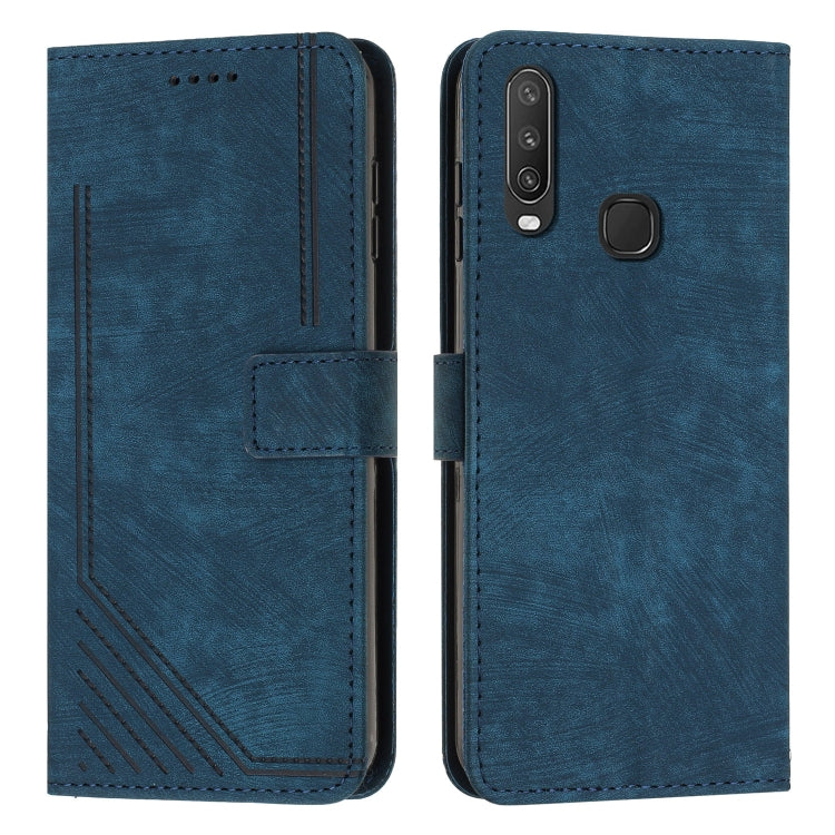 For vivo Y17 / Y15 / Y12 / U10 / Y11 / Y3 Skin Feel Stripe Pattern Leather Phone Case with Lanyard