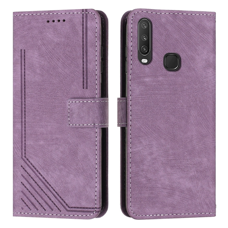 For vivo Y17 / Y15 / Y12 / U10 / Y11 / Y3 Skin Feel Stripe Pattern Leather Phone Case with Lanyard