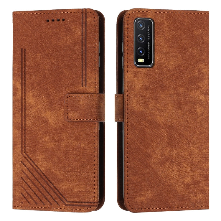 Skin Feel Stripe Pattern Leather Phone Case with Lanyard for vivo Y20 / Y20i / Y20s / Y12s Global / Y11s Global / Y20 2021 / Y20g / Y30g / Y20a Global / Y3s 2021 / iQOO U1x