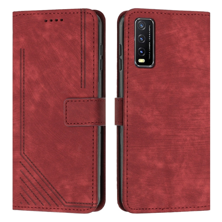 Skin Feel Stripe Pattern Leather Phone Case with Lanyard for vivo Y20 / Y20i / Y20s / Y12s Global / Y11s Global / Y20 2021 / Y20g / Y30g / Y20a Global / Y3s 2021 / iQOO U1x