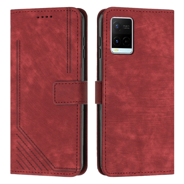 For vivo Y33s / Y21 2021 / Y21s Skin Feel Stripe Pattern Leather Phone Case with Lanyard