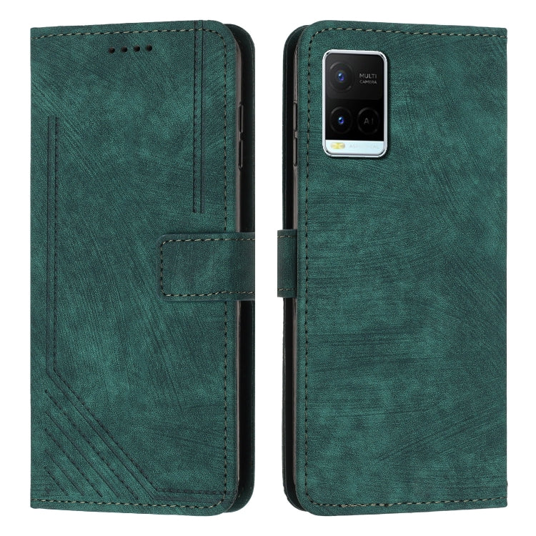 For vivo Y33s / Y21 2021 / Y21s Skin Feel Stripe Pattern Leather Phone Case with Lanyard