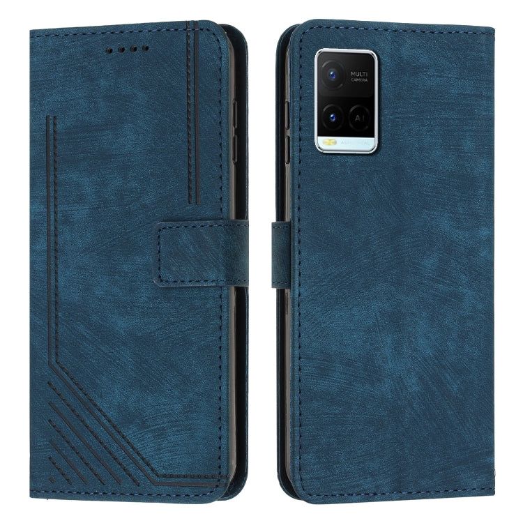 For vivo Y33s / Y21 2021 / Y21s Skin Feel Stripe Pattern Leather Phone Case with Lanyard