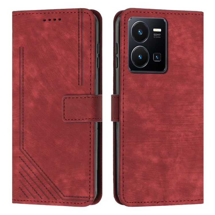 For vivo Y35 4G 2022 / Y22s / Y22 Skin Feel Stripe Pattern Leather Phone Case with Lanyard