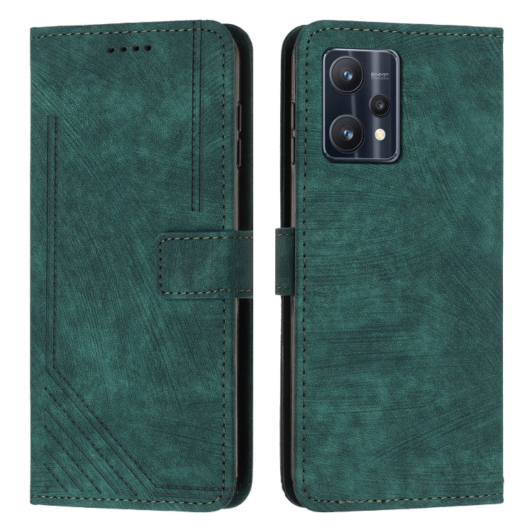 Skin Feel Stripe Pattern Leather Phone Case with Lanyard for Realme 9 Pro / 9 5G EU / V25 / OnePlus Nord CE 2 Lite 5G