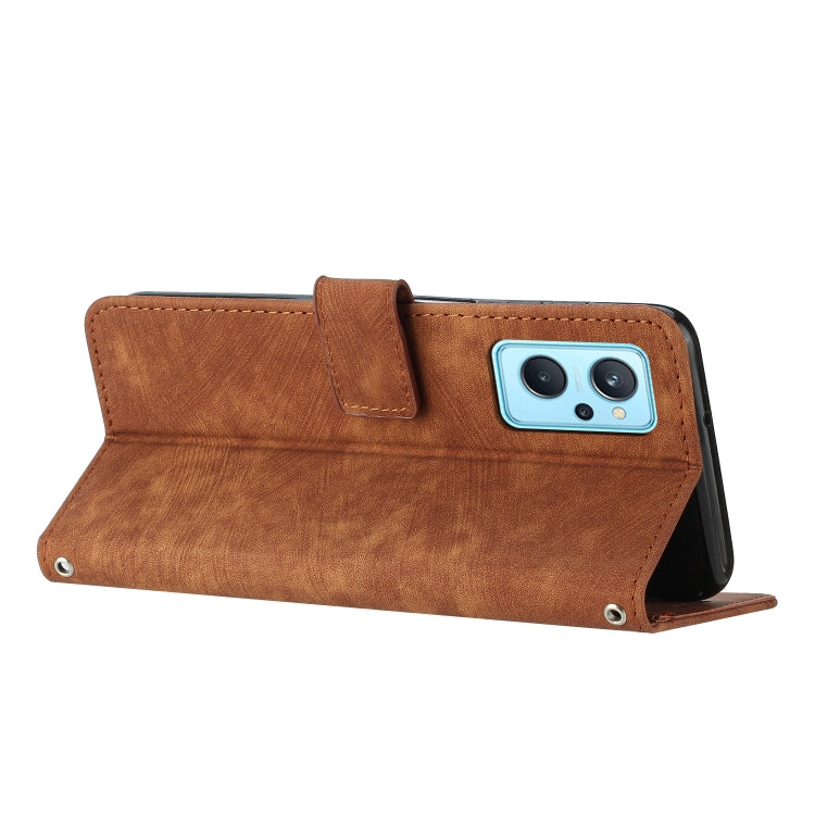 For Realme 9i / OPPO A36 / A76 / A96 4G / K10 4G Skin Feel Stripe Pattern Leather Phone Case with Lanyard