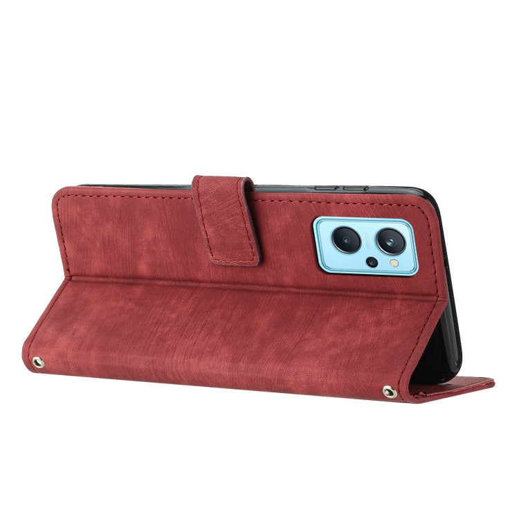 For Realme 9i / OPPO A36 / A76 / A96 4G / K10 4G Skin Feel Stripe Pattern Leather Phone Case with Lanyard