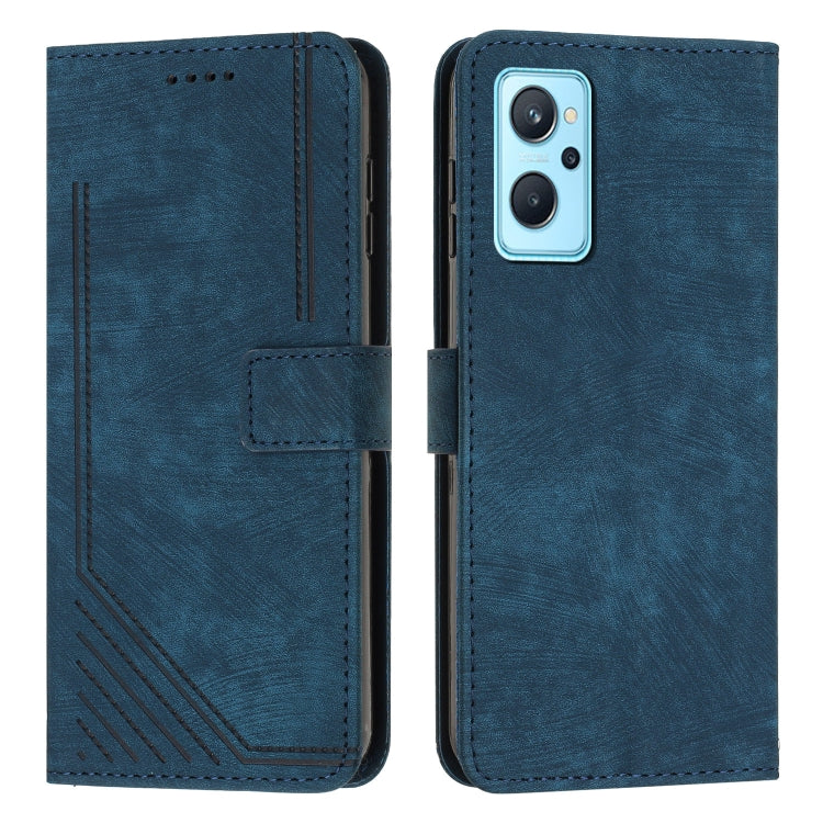 For Realme 9i / OPPO A36 / A76 / A96 4G / K10 4G Skin Feel Stripe Pattern Leather Phone Case with Lanyard