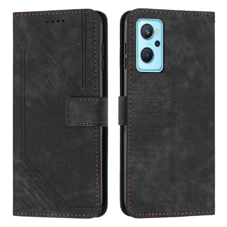 For Realme 9i / OPPO A36 / A76 / A96 4G / K10 4G Skin Feel Stripe Pattern Leather Phone Case with Lanyard