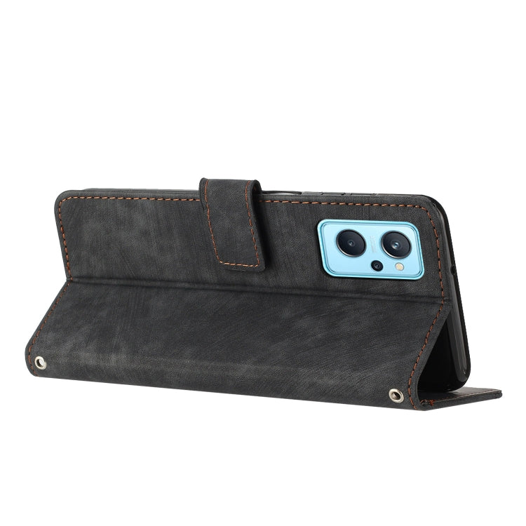 For Realme 9i / OPPO A36 / A76 / A96 4G / K10 4G Skin Feel Stripe Pattern Leather Phone Case with Lanyard