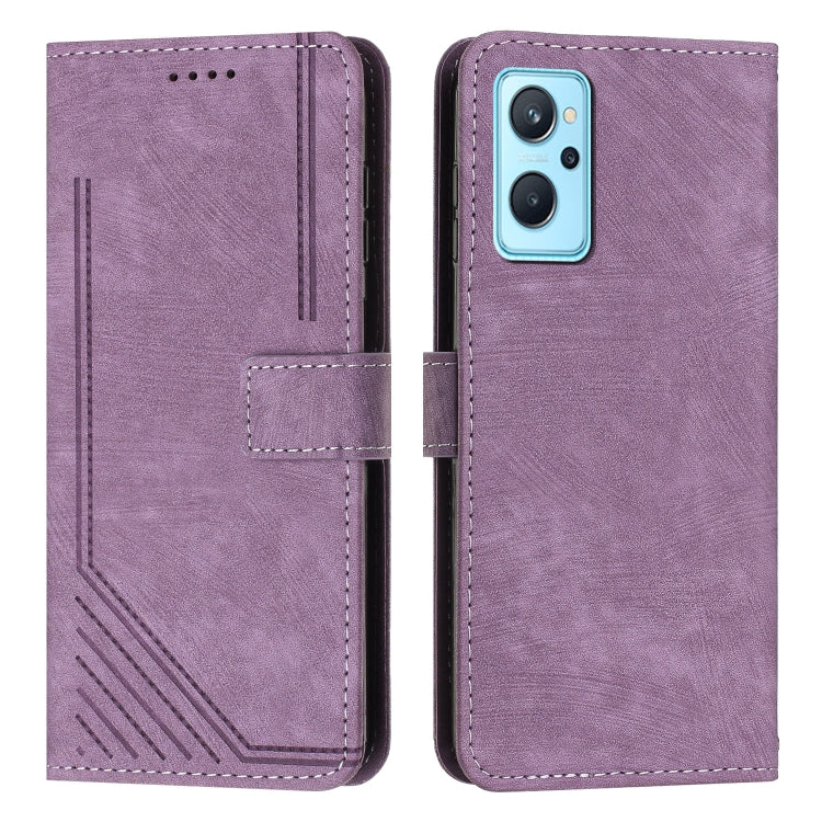 For Realme 9i / OPPO A36 / A76 / A96 4G / K10 4G Skin Feel Stripe Pattern Leather Phone Case with Lanyard