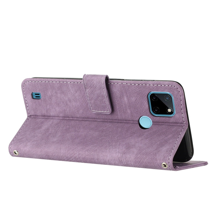 For Realme C21Y / C25Y Skin Feel Stripe Pattern Leather Phone Case with Lanyard