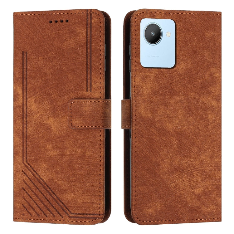 For For Realme C30 4G Skin Feel Stripe Pattern Leather Phone Case with Lanyard