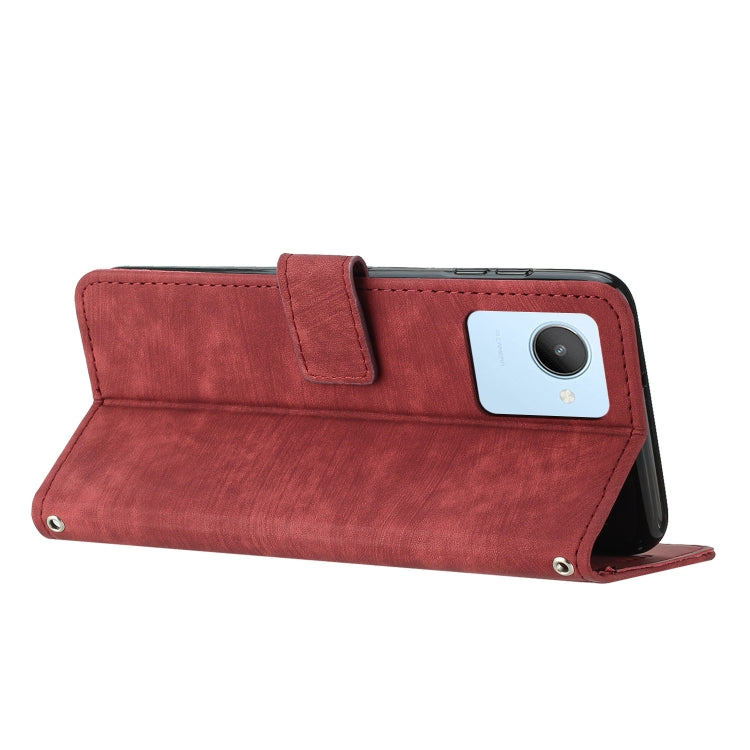 For For Realme C30 4G Skin Feel Stripe Pattern Leather Phone Case with Lanyard