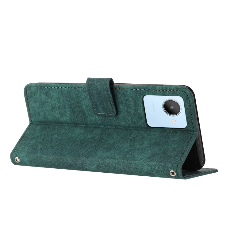 For For Realme C30 4G Skin Feel Stripe Pattern Leather Phone Case with Lanyard