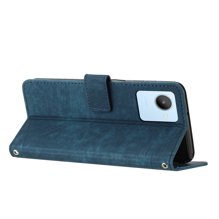 For For Realme C30 4G Skin Feel Stripe Pattern Leather Phone Case with Lanyard