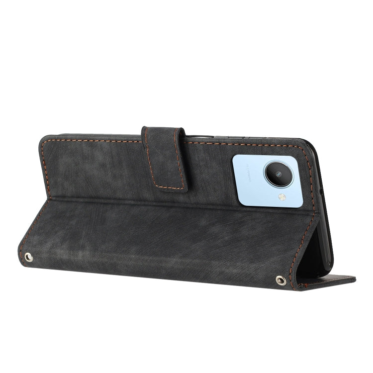 For For Realme C30 4G Skin Feel Stripe Pattern Leather Phone Case with Lanyard