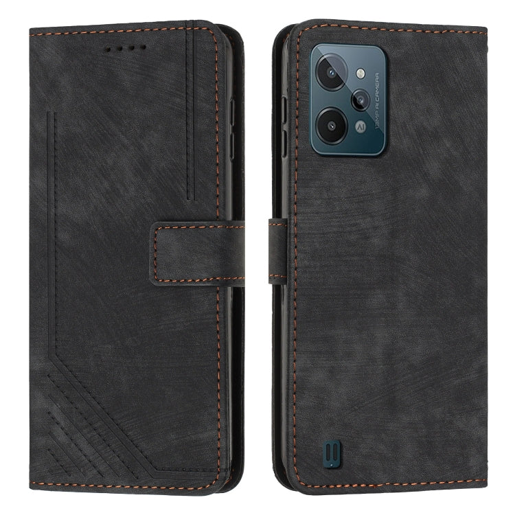 For Realme C31 4G Skin Feel Stripe Pattern Leather Phone Case with Lanyard