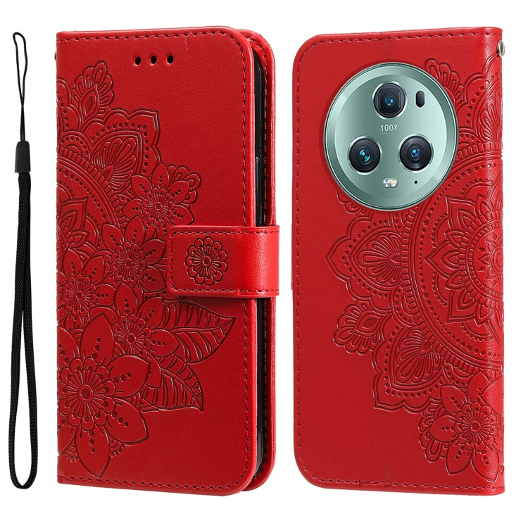For Honor Magic5 Pro 7-petal Flowers Embossing Leather Phone Case