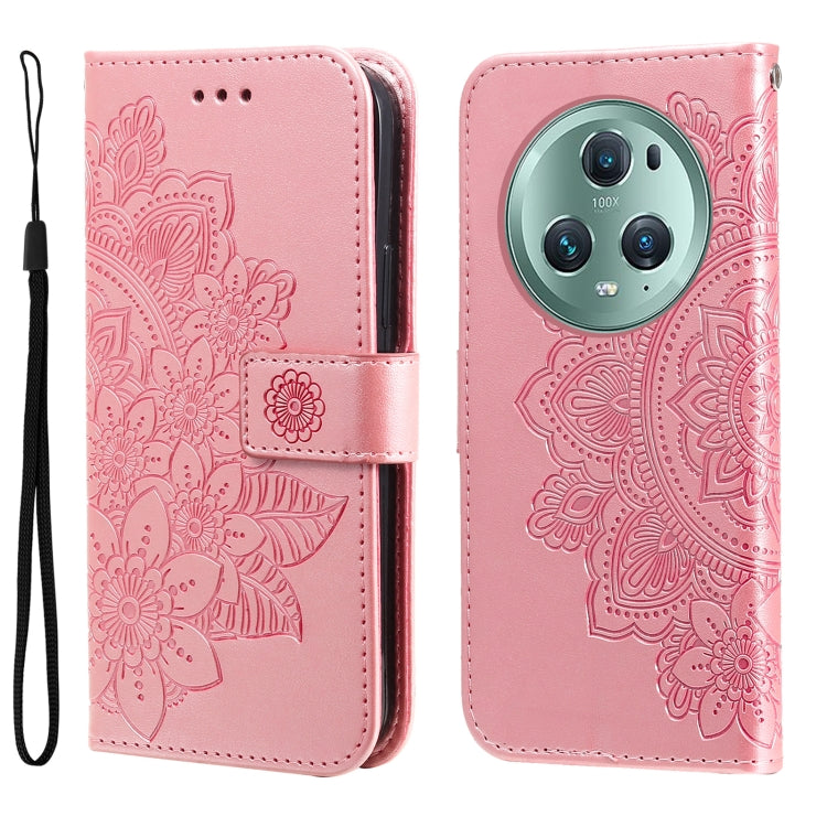 For Honor Magic5 Pro 7-petal Flowers Embossing Leather Phone Case