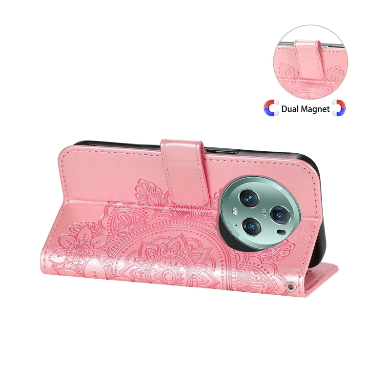 For Honor Magic5 Pro 7-petal Flowers Embossing Leather Phone Case