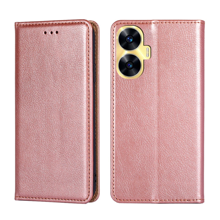 For Realme C55 4G Gloss Oil Solid Color Magnetic Leather Phone Case