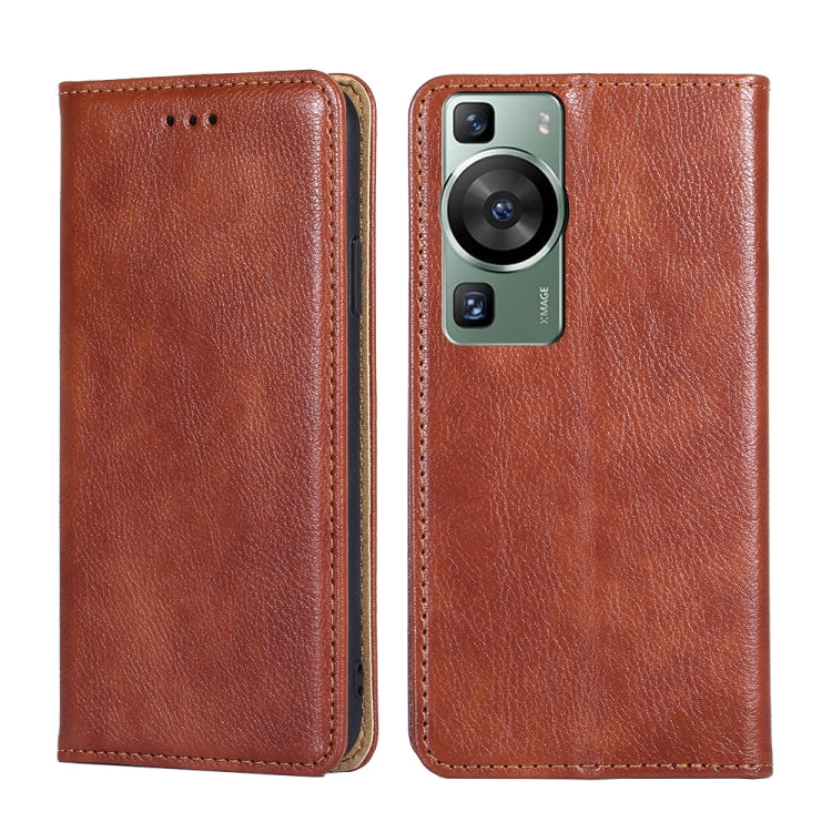 For Huawei P60 / P60 Pro Gloss Oil Solid Color Magnetic Leather Phone Case