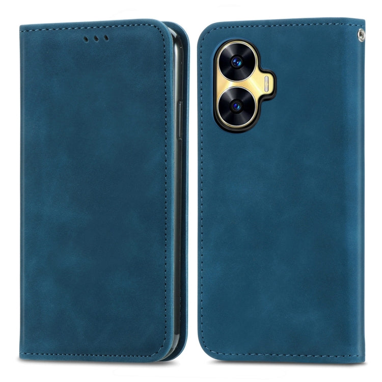 For Realme C55 Retro Skin Feel Magnetic Leather Phone Case