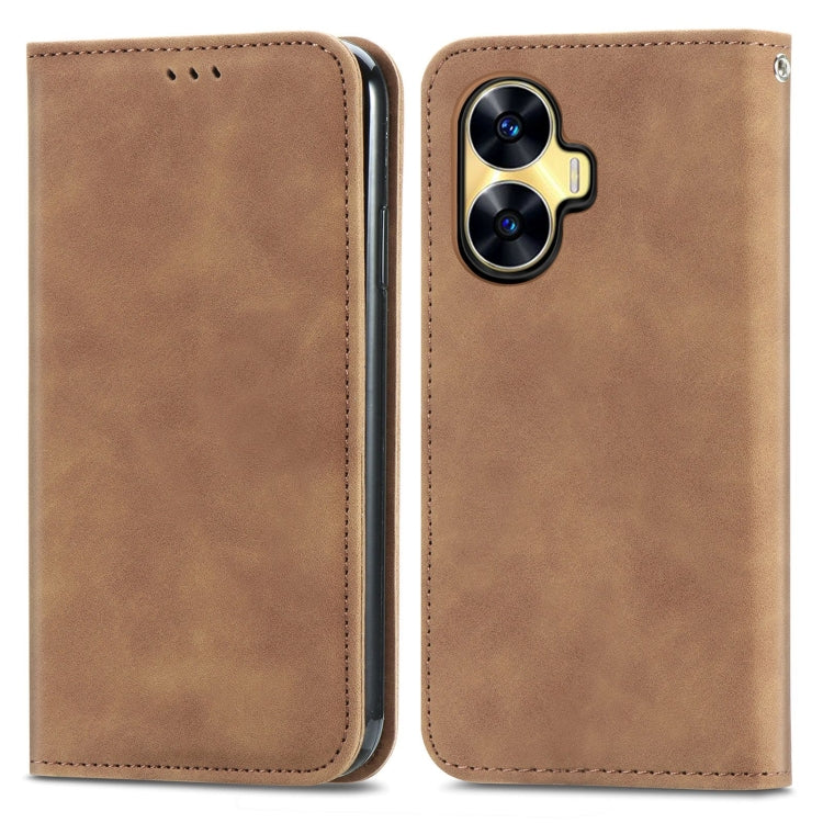 For Realme C55 Retro Skin Feel Magnetic Leather Phone Case